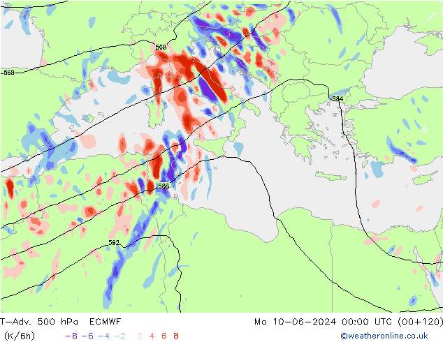 T-Adv. 500 hPa ECMWF Mo 10.06.2024 00 UTC