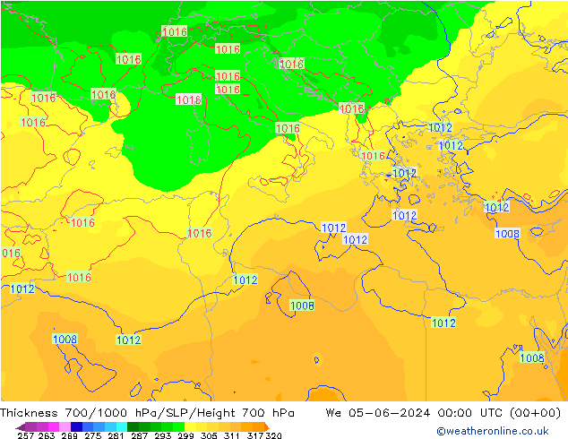 Thck 700-1000 hPa ECMWF mer 05.06.2024 00 UTC