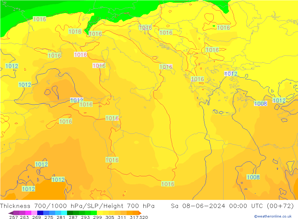 Thck 700-1000 hPa ECMWF Sa 08.06.2024 00 UTC