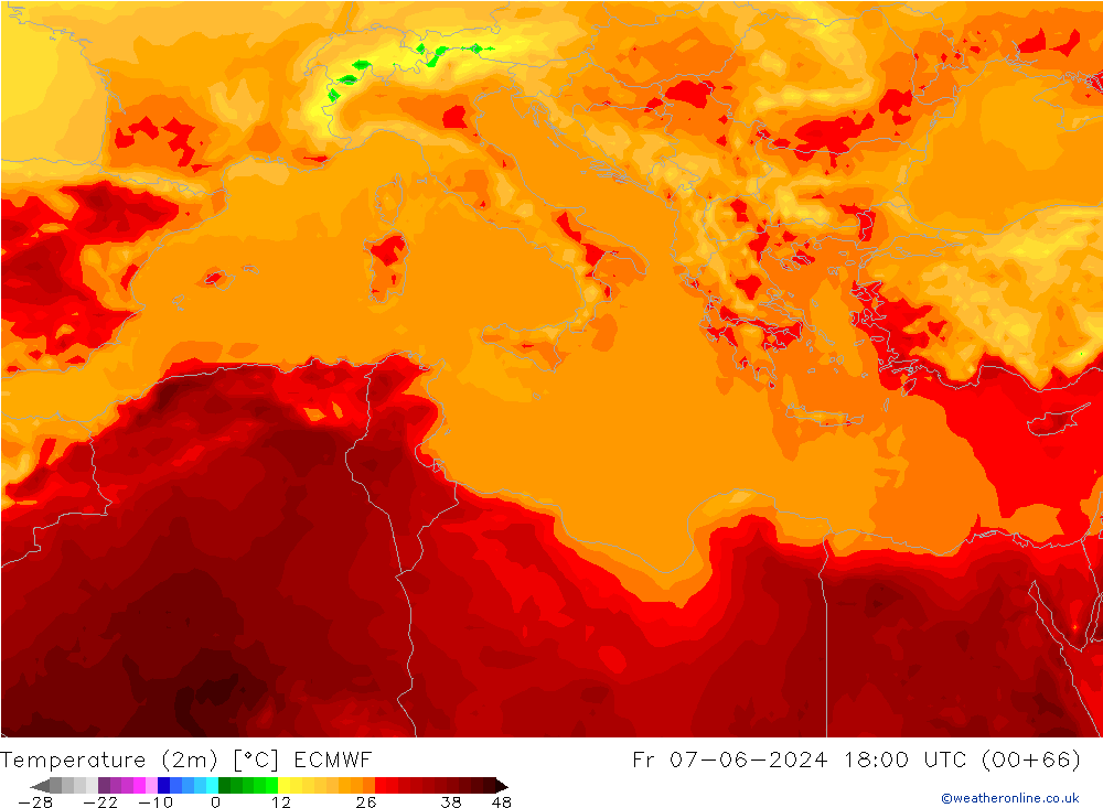 Sıcaklık Haritası (2m) ECMWF Cu 07.06.2024 18 UTC