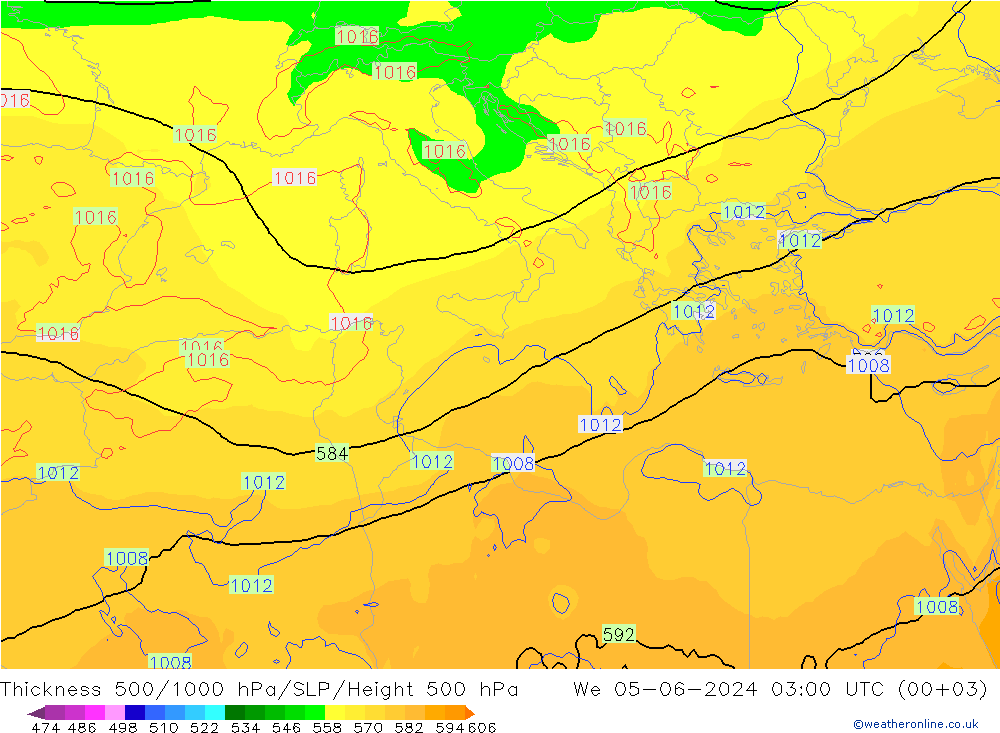 Thck 500-1000hPa ECMWF St 05.06.2024 03 UTC