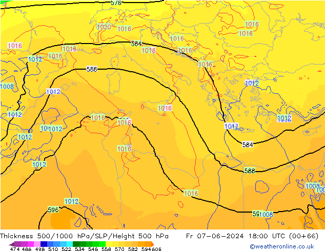 Thck 500-1000гПа ECMWF пт 07.06.2024 18 UTC