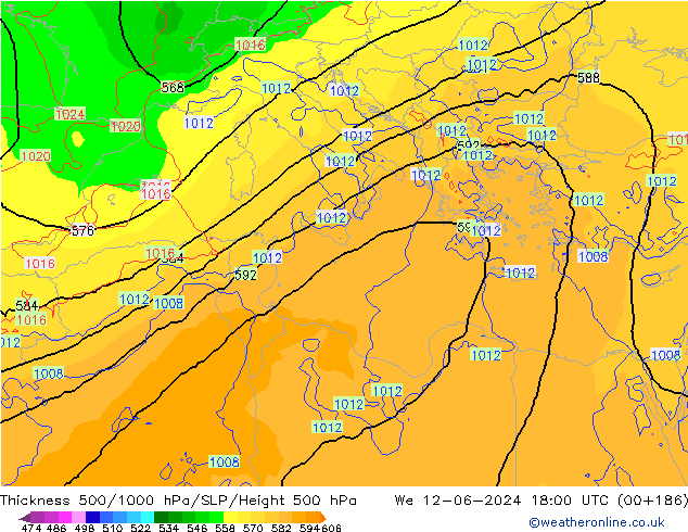 Schichtdicke 500-1000 hPa ECMWF Mi 12.06.2024 18 UTC