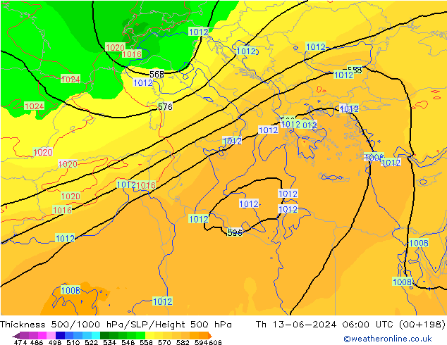 Thck 500-1000hPa ECMWF Th 13.06.2024 06 UTC