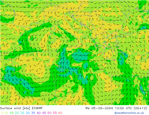 Viento 10 m ECMWF mié 05.06.2024 12 UTC