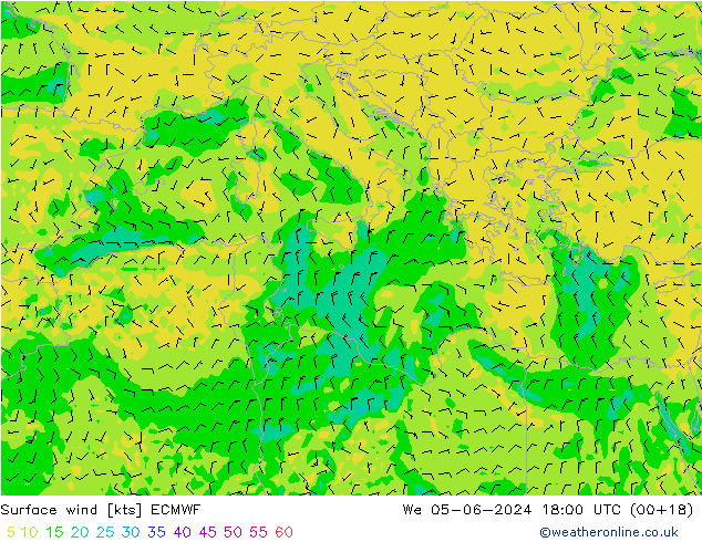 Vento 10 m ECMWF mer 05.06.2024 18 UTC