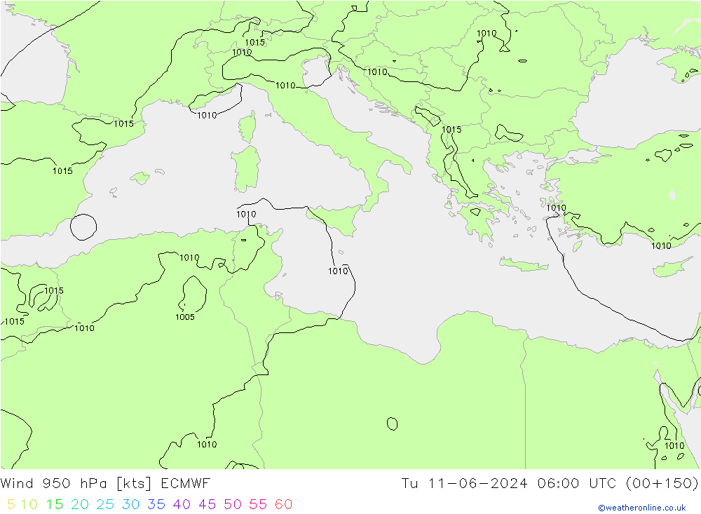 wiatr 950 hPa ECMWF wto. 11.06.2024 06 UTC