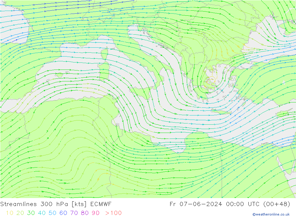 Ligne de courant 300 hPa ECMWF ven 07.06.2024 00 UTC