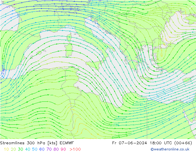 Rüzgar 300 hPa ECMWF Cu 07.06.2024 18 UTC