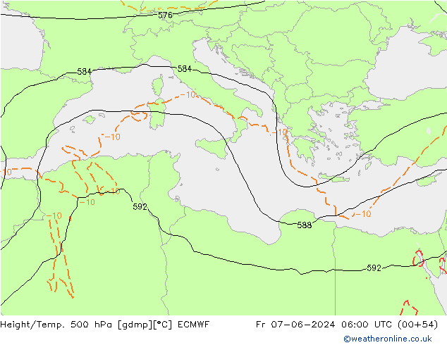 Z500/Rain (+SLP)/Z850 ECMWF Pá 07.06.2024 06 UTC