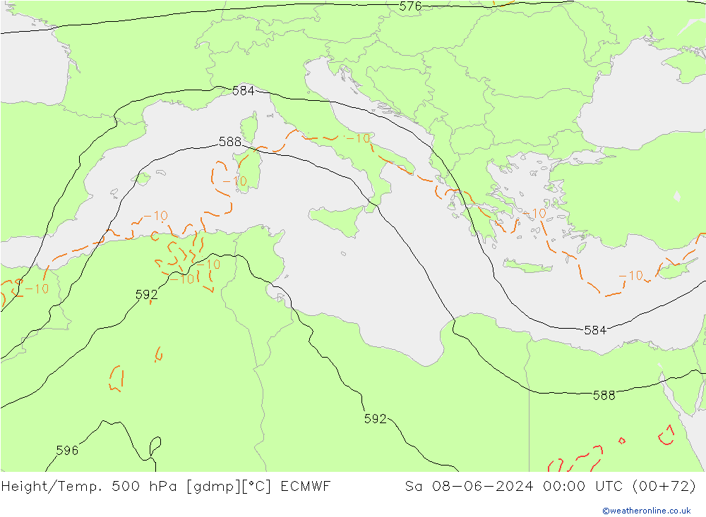 Height/Temp. 500 hPa ECMWF So 08.06.2024 00 UTC