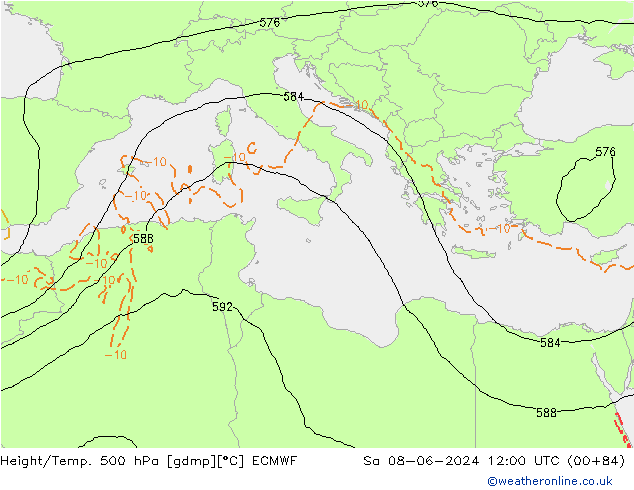 Z500/Rain (+SLP)/Z850 ECMWF sam 08.06.2024 12 UTC