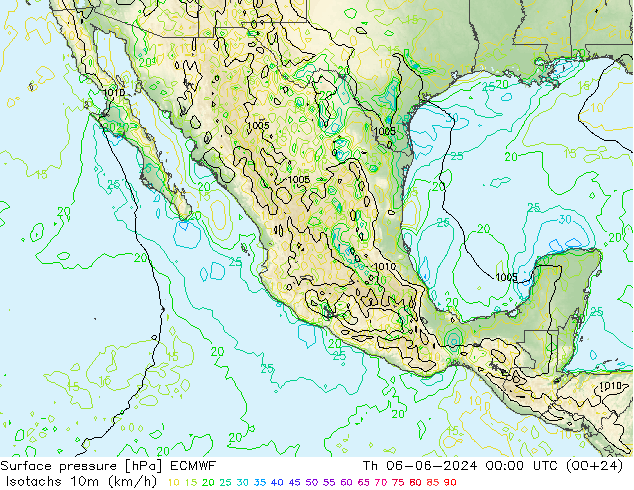 Isotachen (km/h) ECMWF Do 06.06.2024 00 UTC