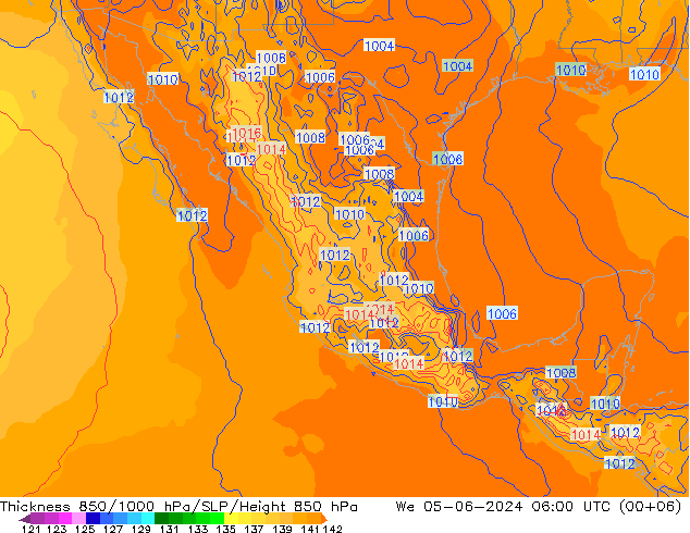 Espesor 850-1000 hPa ECMWF mié 05.06.2024 06 UTC