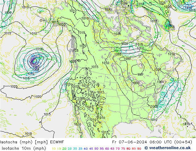 Isotachs (mph) ECMWF ven 07.06.2024 06 UTC