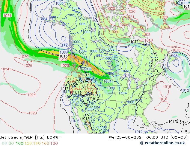 Corrente a getto ECMWF mer 05.06.2024 06 UTC