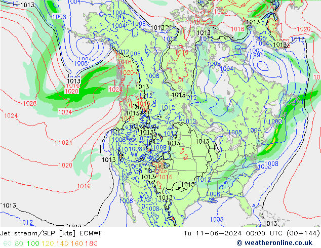 Jet stream/SLP ECMWF Tu 11.06.2024 00 UTC