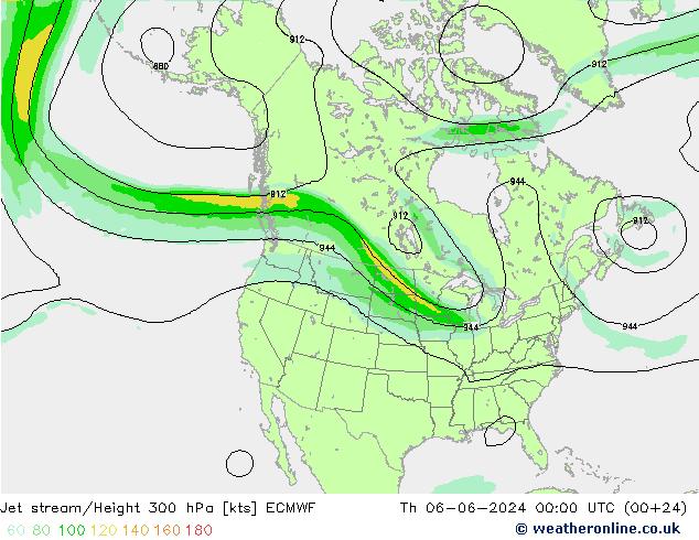 Jet stream/Height 300 hPa ECMWF Th 06.06.2024 00 UTC