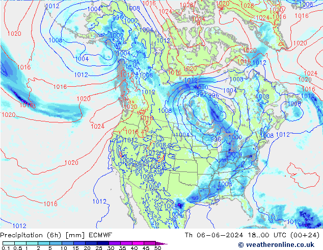 Z500/Rain (+SLP)/Z850 ECMWF czw. 06.06.2024 00 UTC