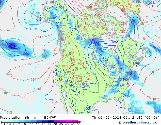 Z500/Rain (+SLP)/Z850 ECMWF Th 06.06.2024 12 UTC