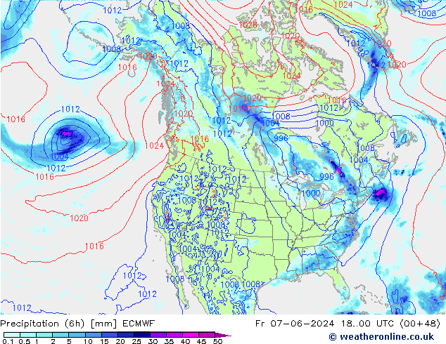 Z500/Rain (+SLP)/Z850 ECMWF Fr 07.06.2024 00 UTC