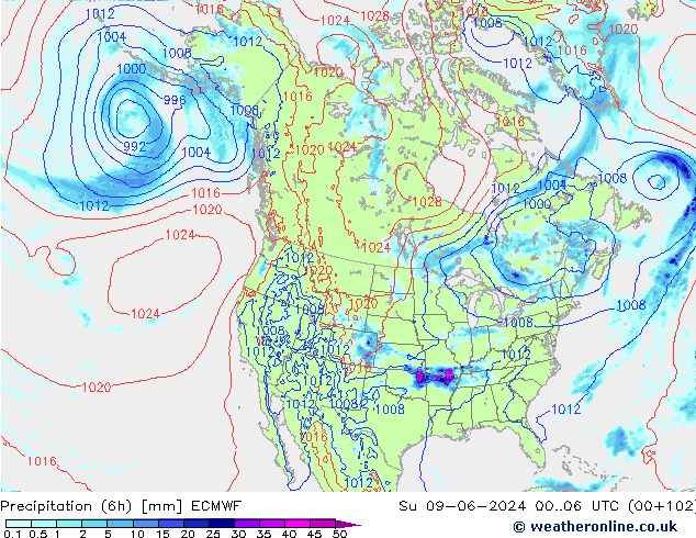 Z500/Rain (+SLP)/Z850 ECMWF Su 09.06.2024 06 UTC