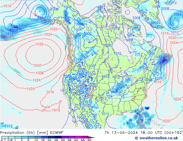 Z500/Rain (+SLP)/Z850 ECMWF  13.06.2024 00 UTC