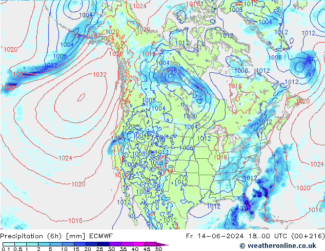 Z500/Regen(+SLP)/Z850 ECMWF vr 14.06.2024 00 UTC