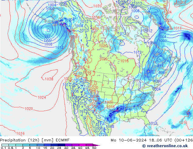 Precipitation (12h) ECMWF Mo 10.06.2024 06 UTC