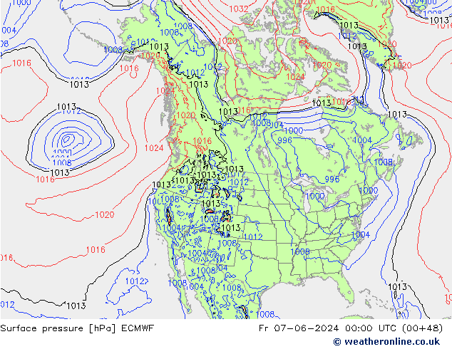 Luchtdruk (Grond) ECMWF vr 07.06.2024 00 UTC