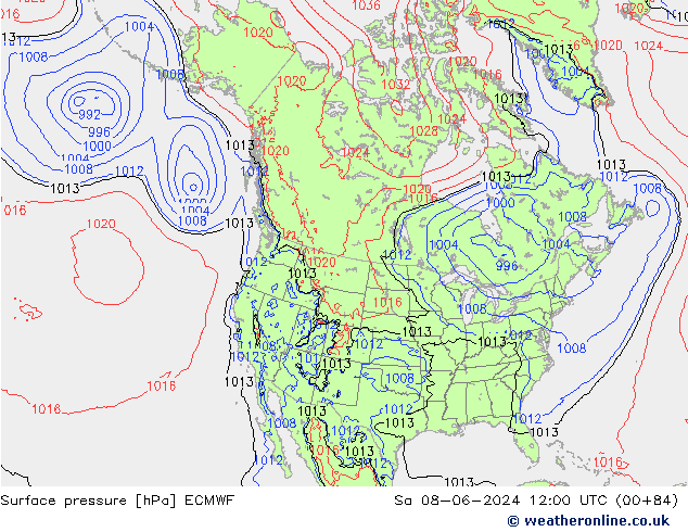 Surface pressure ECMWF Sa 08.06.2024 12 UTC