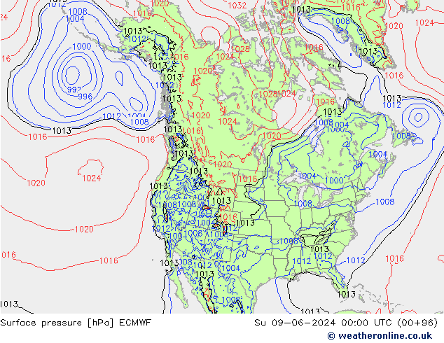 Luchtdruk (Grond) ECMWF zo 09.06.2024 00 UTC