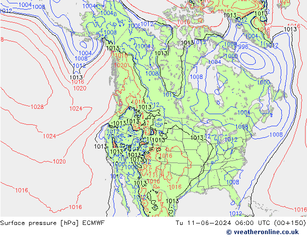 Atmosférický tlak ECMWF Út 11.06.2024 06 UTC