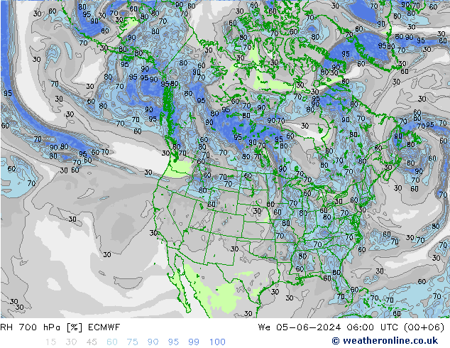 Humedad rel. 700hPa ECMWF mié 05.06.2024 06 UTC