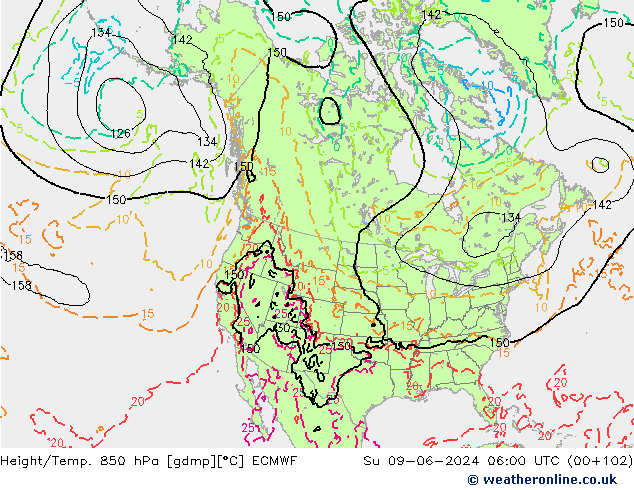 Z500/Rain (+SLP)/Z850 ECMWF Su 09.06.2024 06 UTC