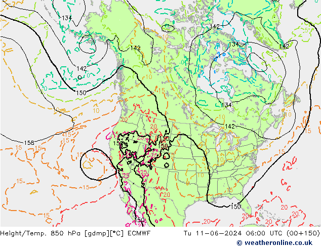 Z500/Yağmur (+YB)/Z850 ECMWF Sa 11.06.2024 06 UTC