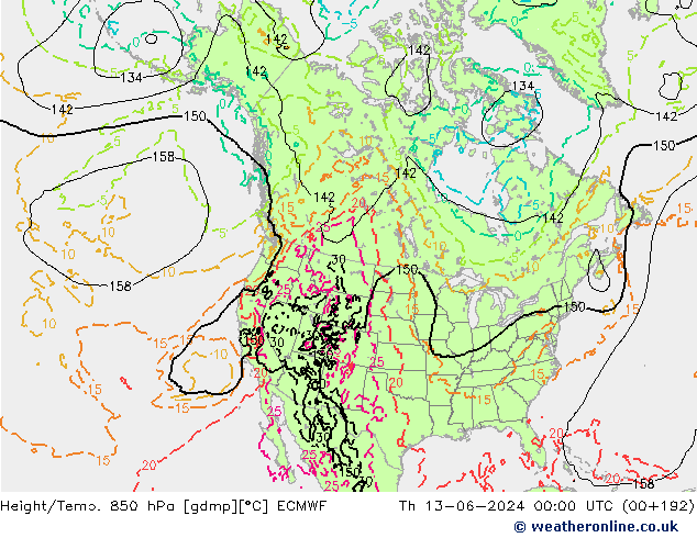 Z500/Rain (+SLP)/Z850 ECMWF  13.06.2024 00 UTC