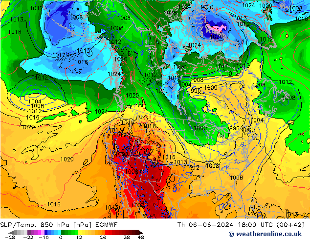 SLP/Temp. 850 гПа ECMWF чт 06.06.2024 18 UTC