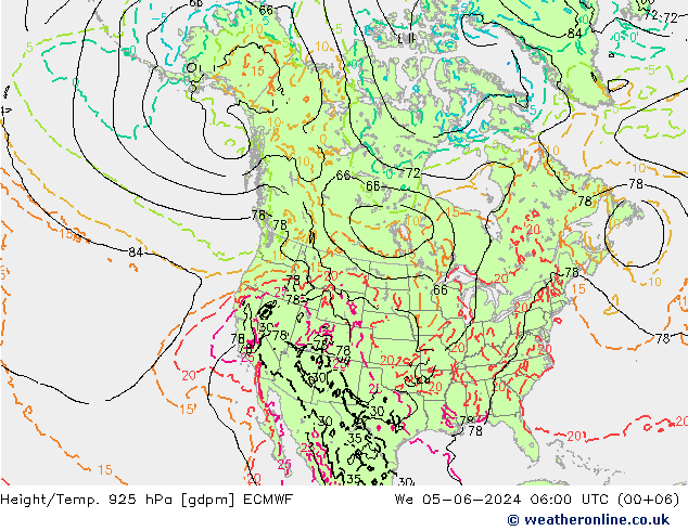 Hoogte/Temp. 925 hPa ECMWF wo 05.06.2024 06 UTC