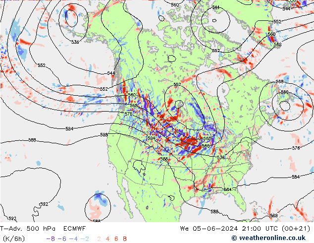 T-Adv. 500 hPa ECMWF mer 05.06.2024 21 UTC