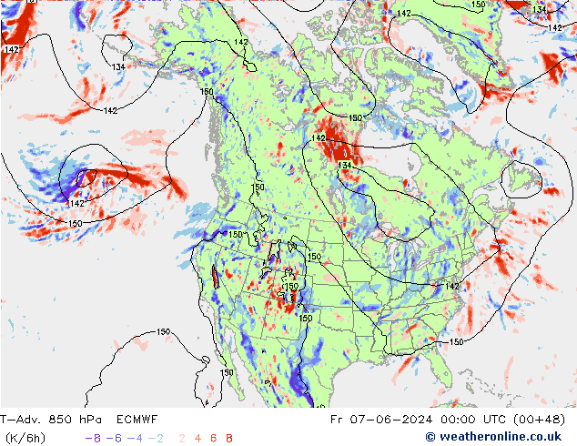 T-Adv. 850 hPa ECMWF Pá 07.06.2024 00 UTC