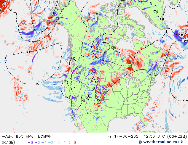 T-Adv. 850 hPa ECMWF ven 14.06.2024 12 UTC