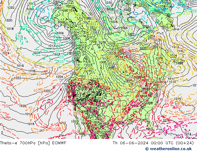 Theta-e 700гПа ECMWF чт 06.06.2024 00 UTC