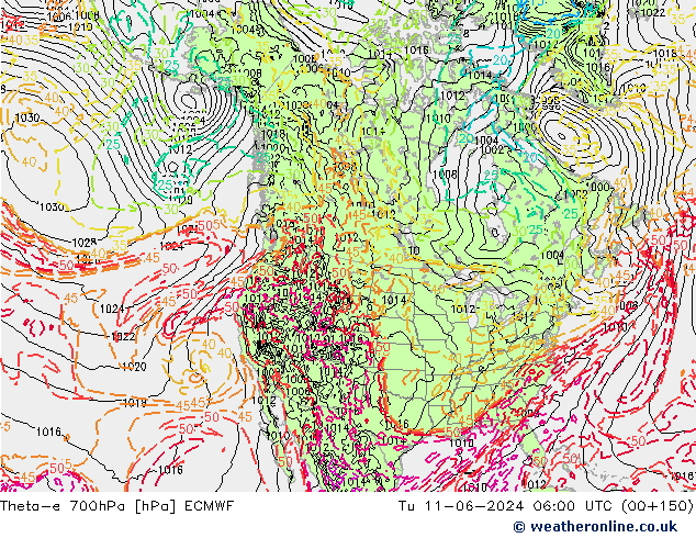 Theta-e 700hPa ECMWF Sa 11.06.2024 06 UTC