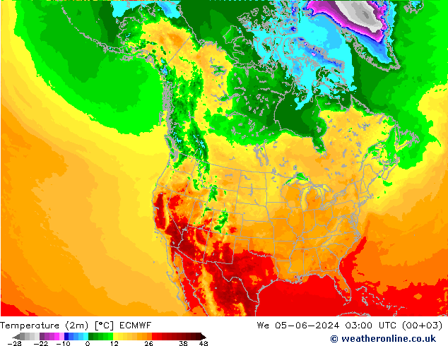 Temperaturkarte (2m) ECMWF Mi 05.06.2024 03 UTC