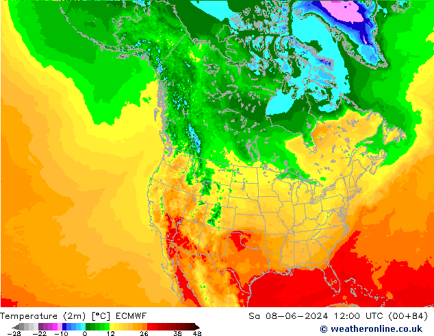 Temperatuurkaart (2m) ECMWF za 08.06.2024 12 UTC