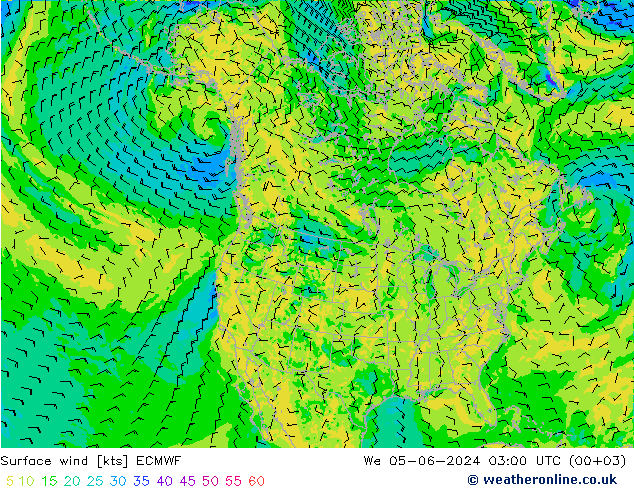 Bodenwind ECMWF Mi 05.06.2024 03 UTC