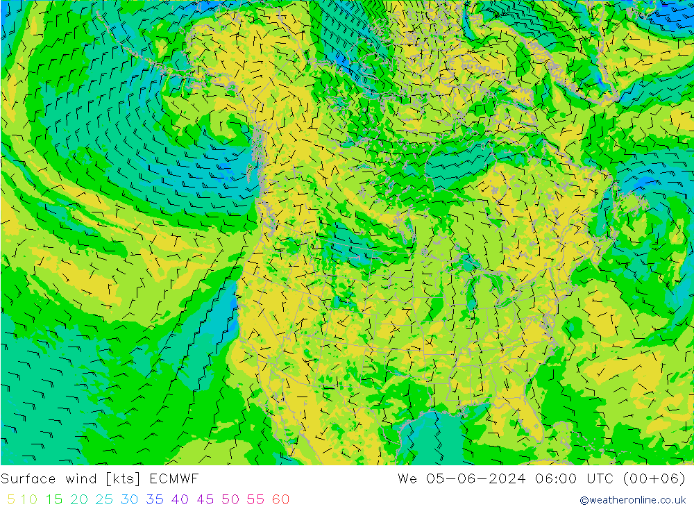 Vento 10 m ECMWF mer 05.06.2024 06 UTC