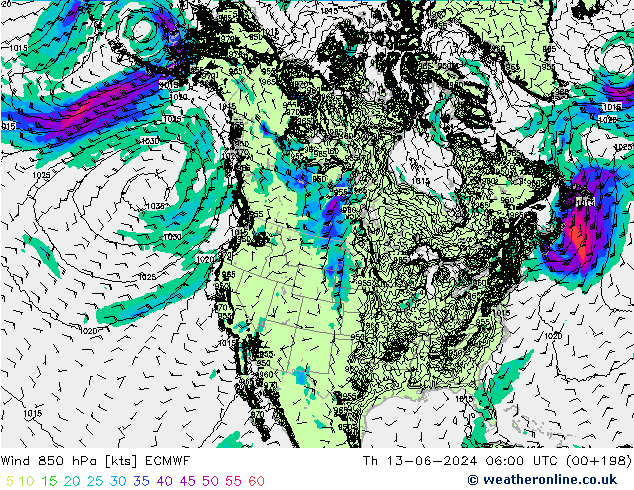 Wind 850 hPa ECMWF Th 13.06.2024 06 UTC