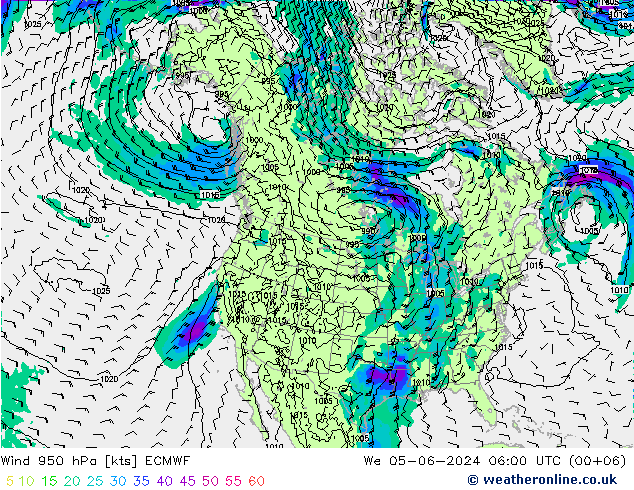 Viento 950 hPa ECMWF mié 05.06.2024 06 UTC